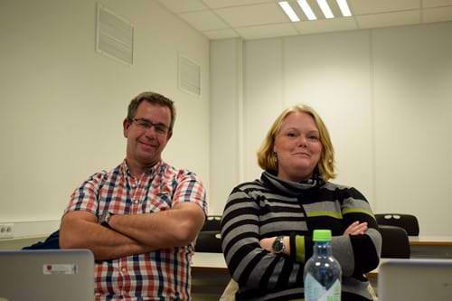 Utviklingsleder Per Høyum og faglærer Marianne Furuholt ved Fagskolen i Agder  